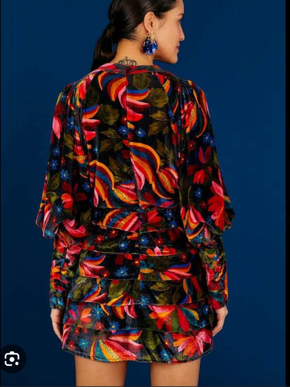 FARM Rio Banana Sky Velvet Mini Dress with Red, Pink & Blue Floral Print S - Picture 2 of 4